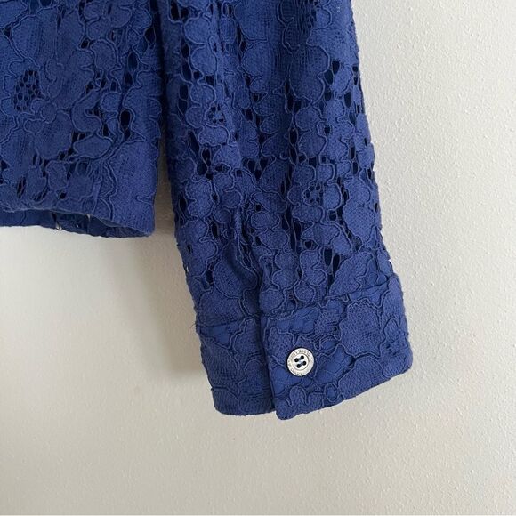 Chicos Black Label Blue Lace Cropped Jacket Size 1 - Picture 9 of 11